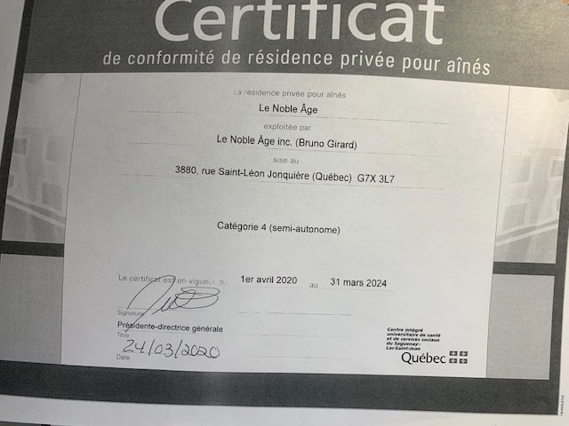 CERTIFICATION Le Noble Âge Nouvelles